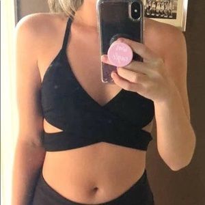 Gray VS Pink strappy sports bra